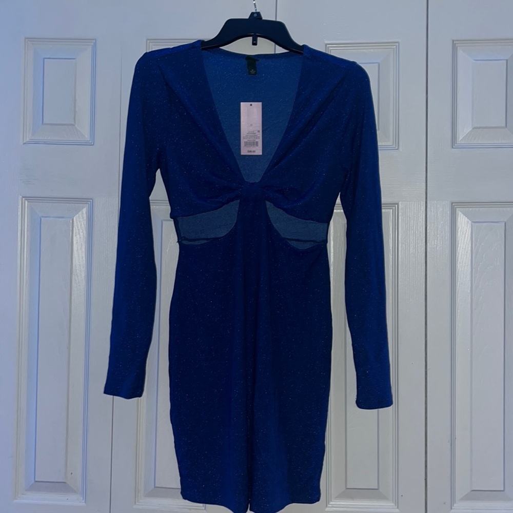 blue open rib dress